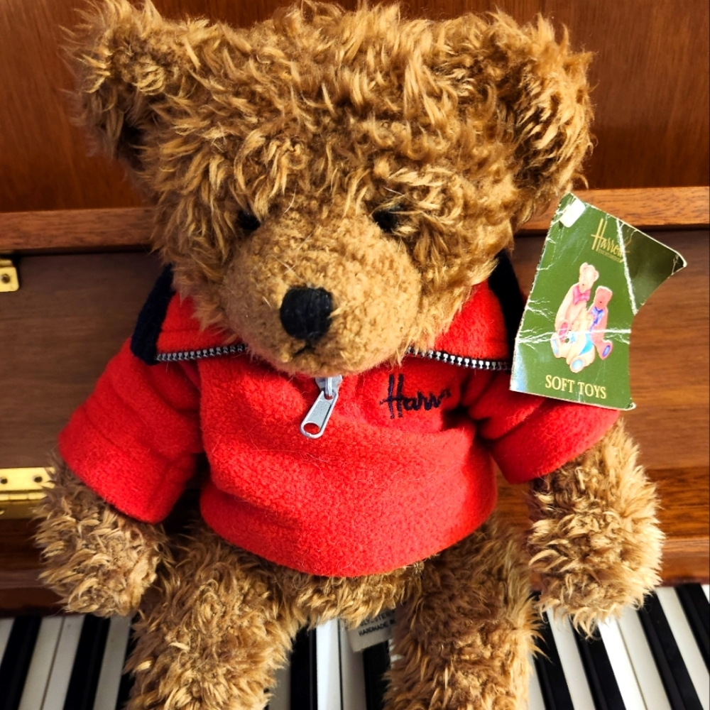 Harrods bear with red fleecy shirt